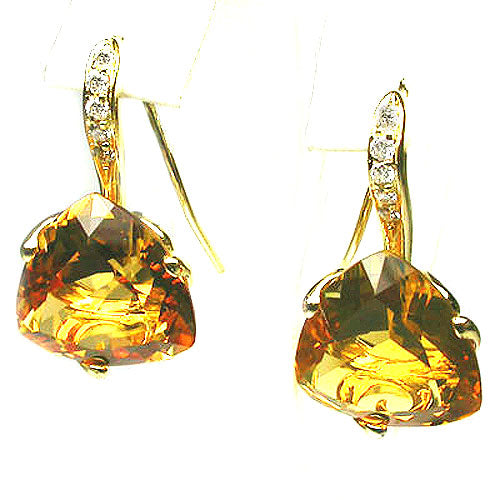 18k Yellow Gold 1'' Trillion Citrine & Diamond Earring