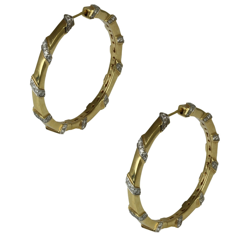 18k Gold 1 3/4'' Diamond Swirl Hoop Earrings