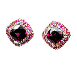 18k Gold 11/16'' Multi Gem & Diamond Stud Earrings