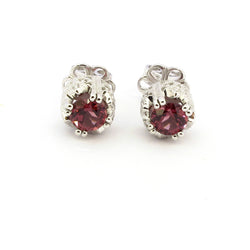 14k Gold 1/4'' Rhodolite & Diamond Stud Earrings