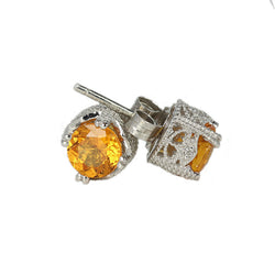 18k White Gold 1/4'' Spessartite & Diamond Stud Earrings