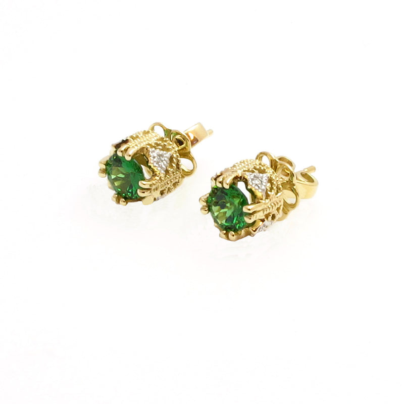 14k Gold 1/4'' Tsavorite & Diamond Stud Earrings