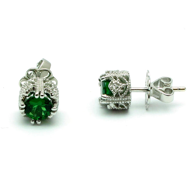 14k Gold 1/4'' Tsavorite & Diamond Stud Earrings