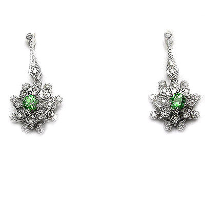 14k White Gold 1'' Tsavorite & Diamond Earrings