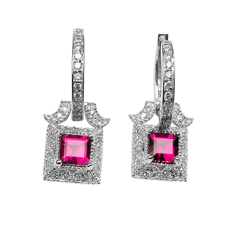 14k Gold 1'' Rubellite & Diamond Earrings