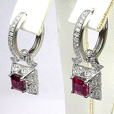 14k Gold 1'' Rubellite & Diamond Earrings