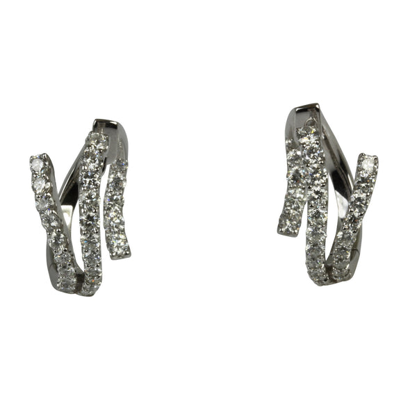 18k Gold 3/4' Diamond Abstract Hoop Earrings