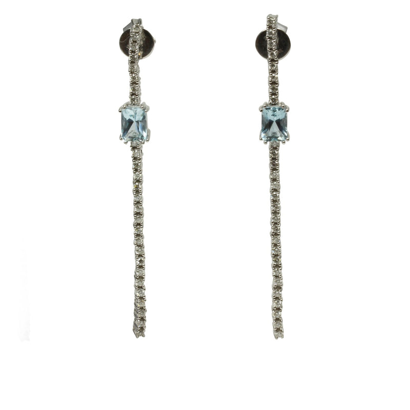 14k Gold 2 5/8'' Aquamarine & Diamond Dangle Earrings