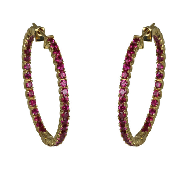 14k Gold Pink Sapphire Hoop Earrings