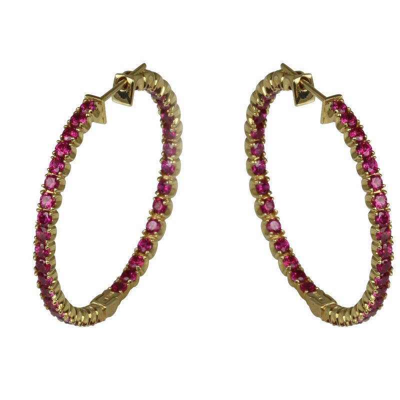 14k Gold Pink Sapphire Hoop Earrings