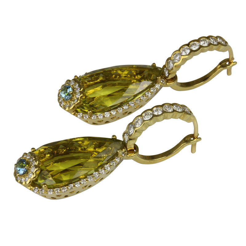 18k Gold Fancy Embellished Lime Quartz Earrings