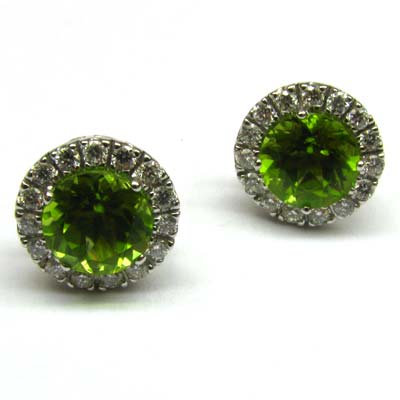 14k Gold 1/2'' Peridot & Diamond Post Back Earrings