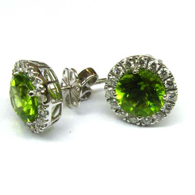 14k Gold 1/2'' Peridot & Diamond Post Back Earrings