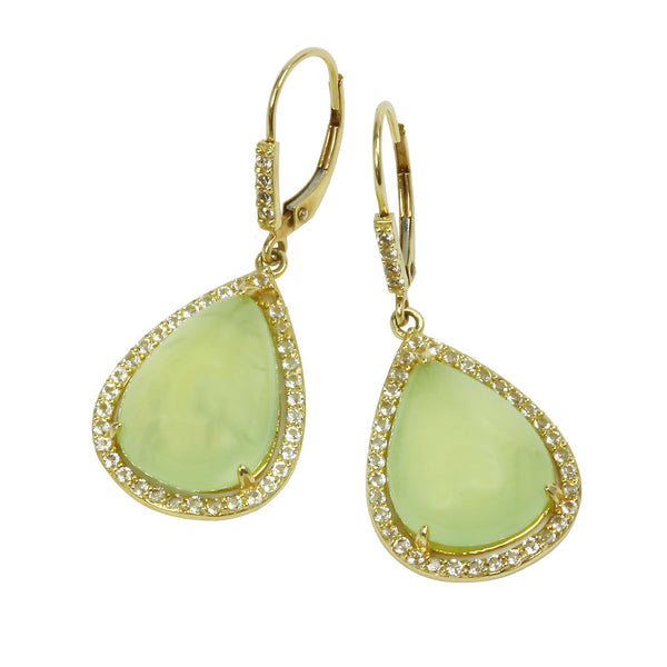 14k Gold Prehnite & White Topaz Earrings