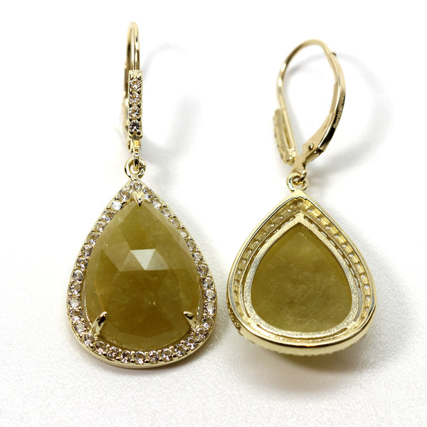 14k Gold Checkerboard Yellow Sapphire & White Topaz Earrings