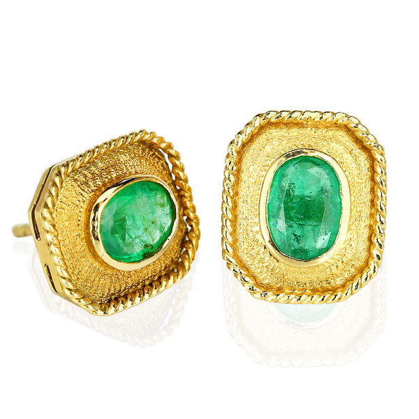 14k Gold Byzantine Emerald Earrings