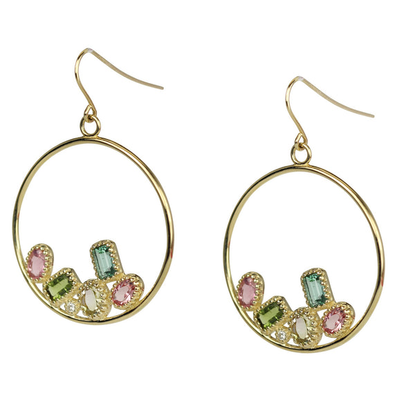 14k Gold Multi-tourmaline Circle Hoop Earrings