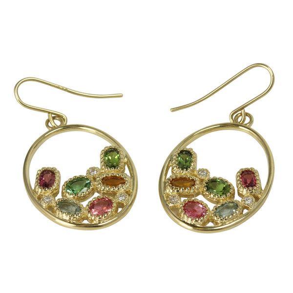 14k Gold Tourmaline & Diamond Oval Hoop Earrings