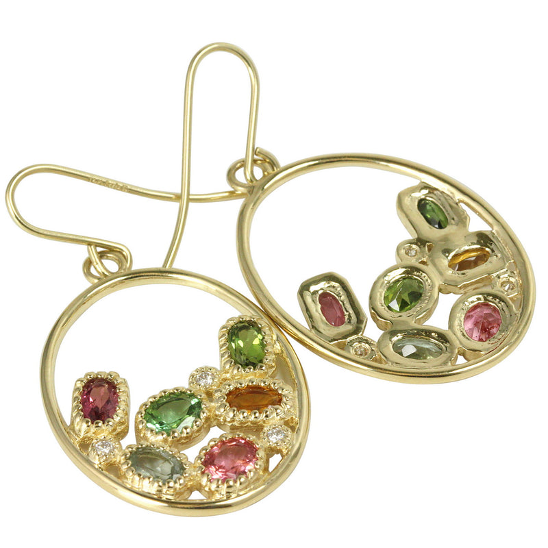 14k Gold Tourmaline & Diamond Oval Hoop Earrings