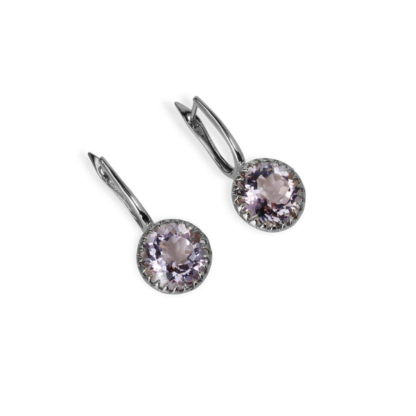 14k Gold 11mm Round Pink Amethyst Earrings