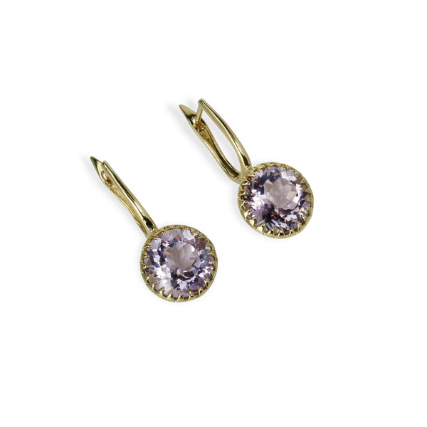 14k Gold 11mm Round Pink Amethyst Earrings