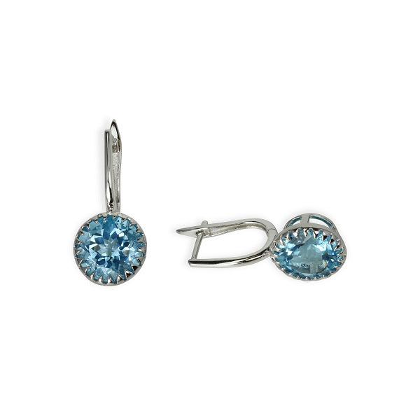 14k Gold 11mm Round Blue Topaz Earrings