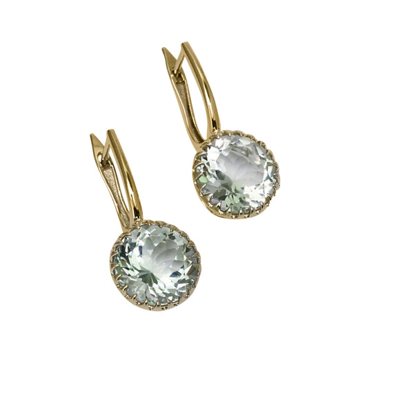 14k Gold 11mm Round Rock Crystal Earrings