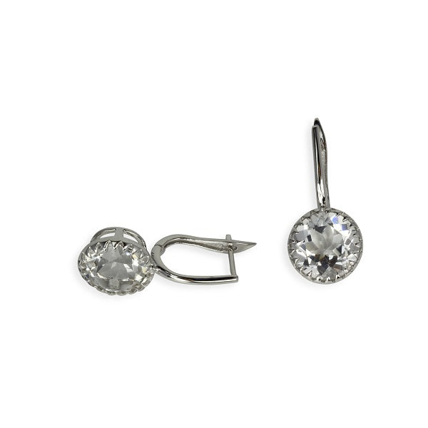 14k Gold 11mm Round Rock Crystal Earrings