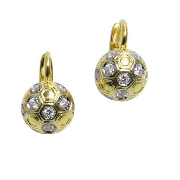 14k Gold 3/8' Diamond Hexagonal Half Ball Earrings