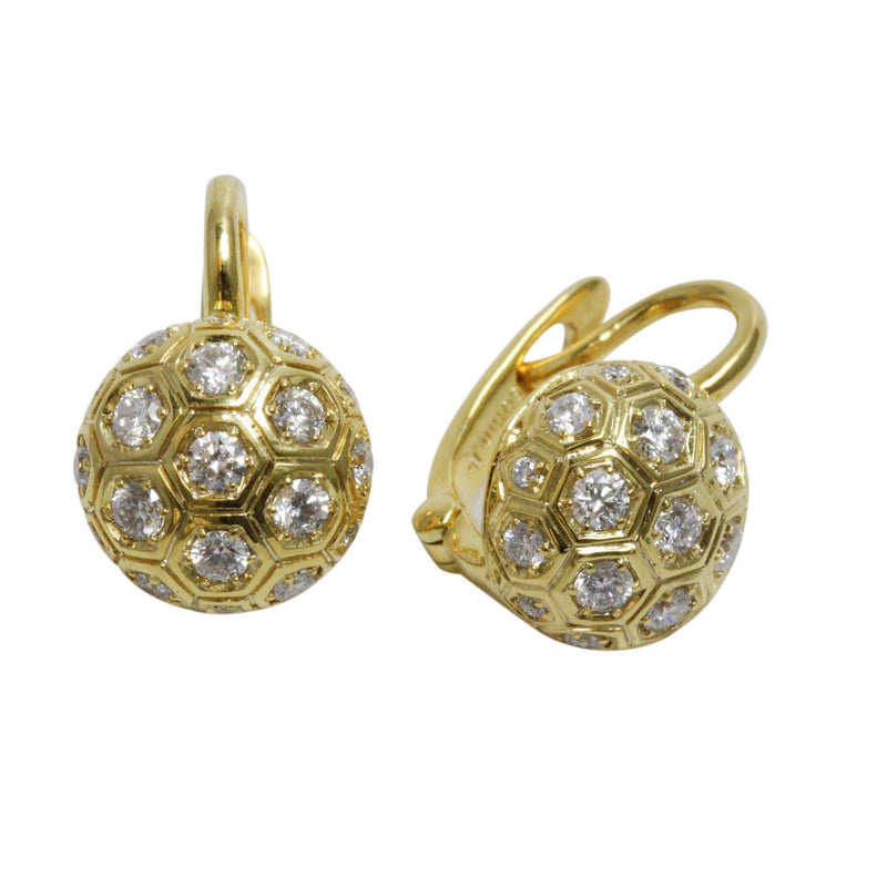 14k Gold Diamond Hexagonal Half Ball Earrings