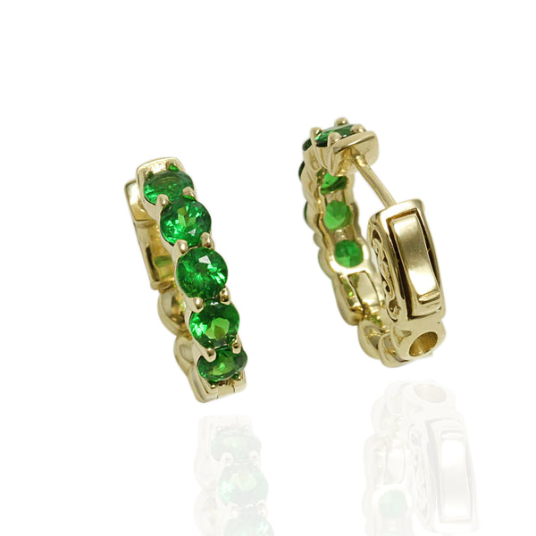 14k Gold Tsavorite Hoop Earrings