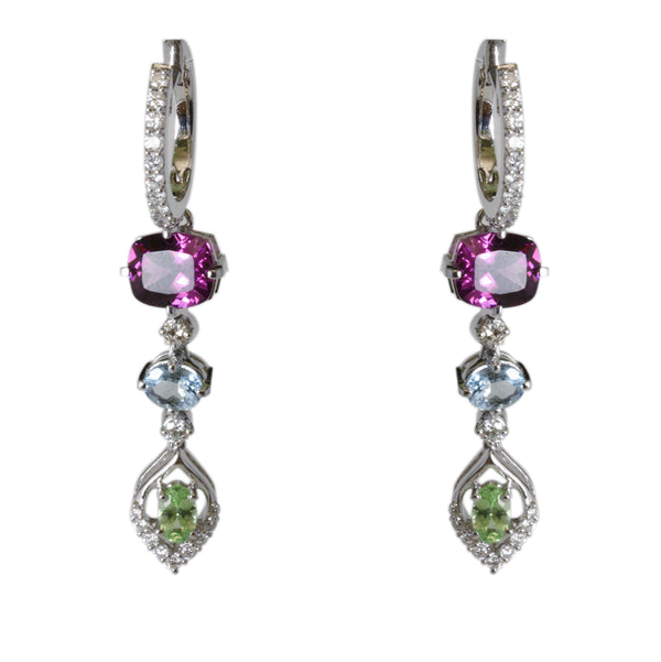 14k Gold Multi Gemstone & Diamond Dangle Earrings