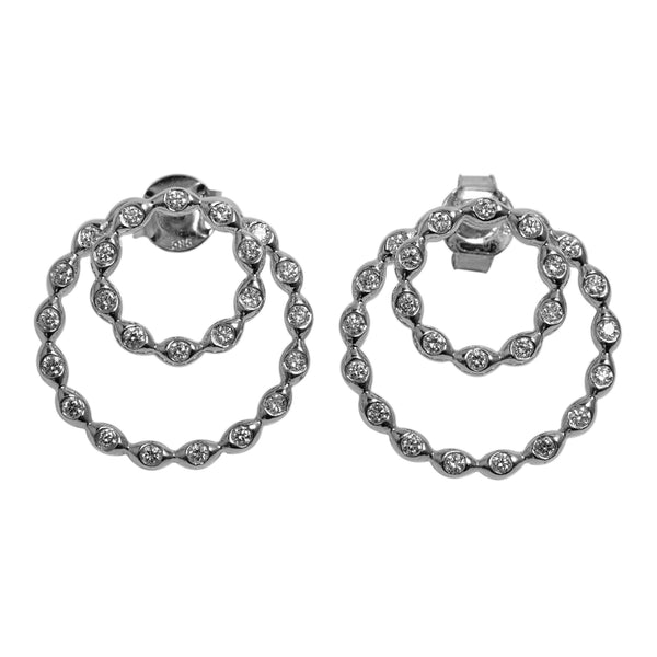 14k Gold Diamond Double Circle Earrings