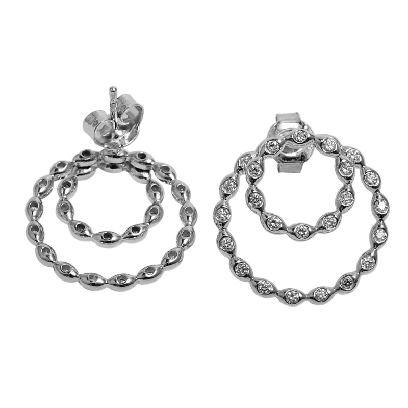 14k Gold Diamond Double Circle Earrings