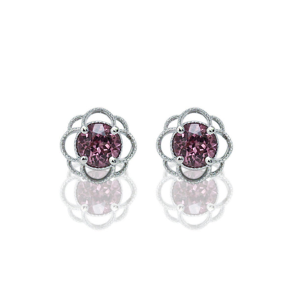 14k Gold 6mm Round Malaya Garnet Petal Earrings