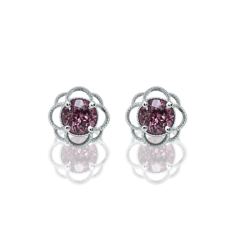 14k Gold 6mm Round Malaya Garnet Petal Earrings