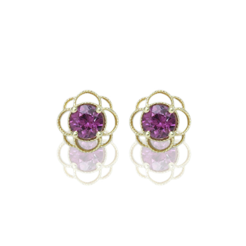 14k Gold 6mm Round Purple Garnet Petal Earrings