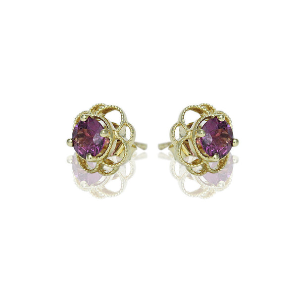 14k Gold 6mm Round Purple Garnet Petal Earrings