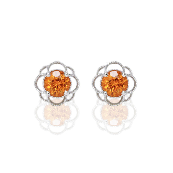 14k Gold 6mm Round Spessartite Petal Earrings