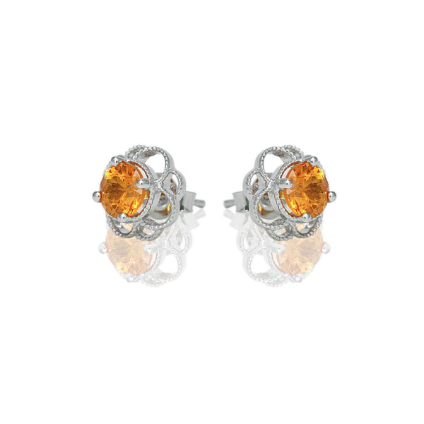 14k Gold 6mm Round Spessartite Petal Earrings