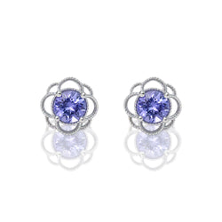 14k Gold 6mm Round Tanzanite Petal Earrings