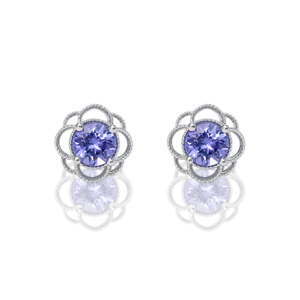 14k Gold 6mm Round Tanzanite Petal Earrings