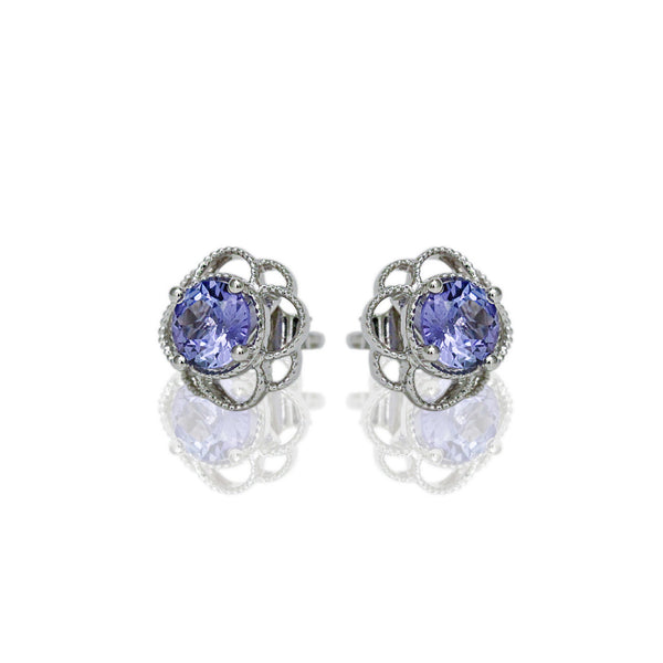 14k Gold 6mm Round Tanzanite Petal Earrings