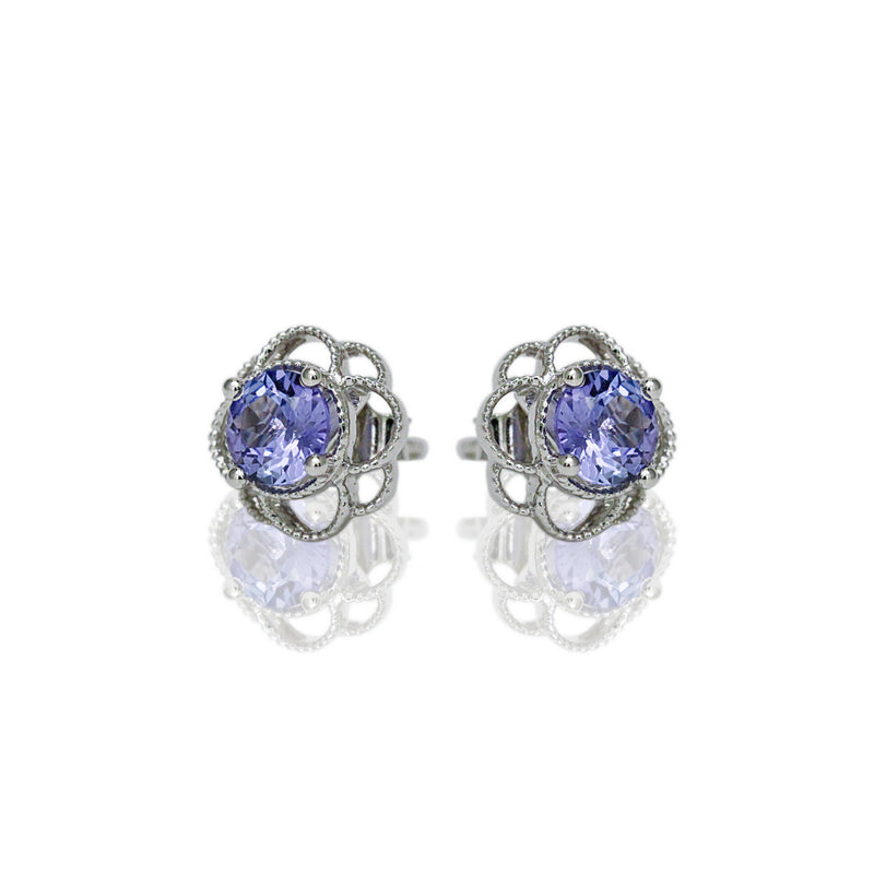 14k Gold 6mm Round Tanzanite Petal Earrings