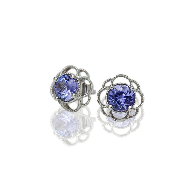 14k Gold 6mm Round Tanzanite Petal Earrings