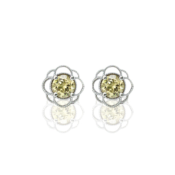 14k Gold 6mm Round Yellow Zircon Petal Earrings