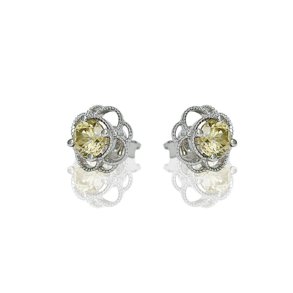 14k Gold 6mm Round Yellow Zircon Petal Earrings