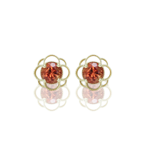 14k Gold 6mm Round Sunstone Petal Earrings