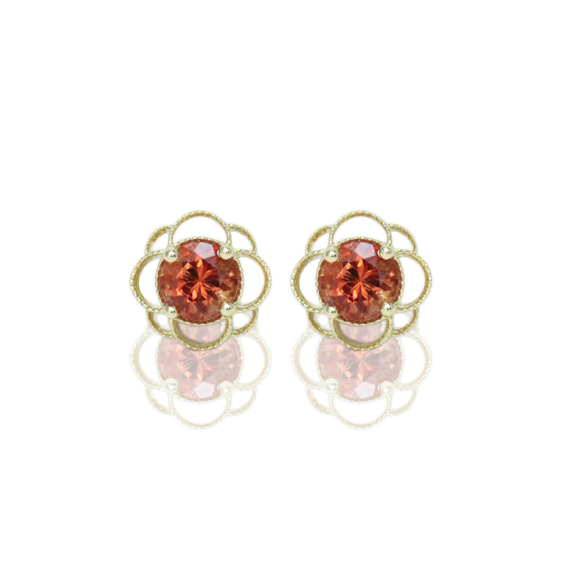 14k Gold 6mm Round Sunstone Petal Earrings