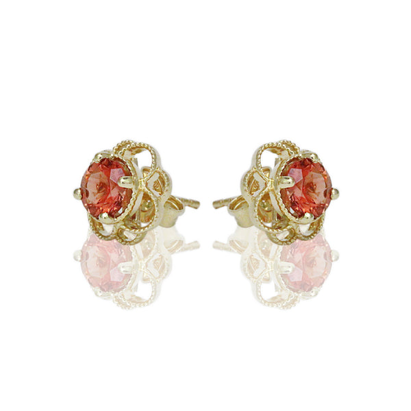 14k Gold 6mm Round Sunstone Petal Earrings